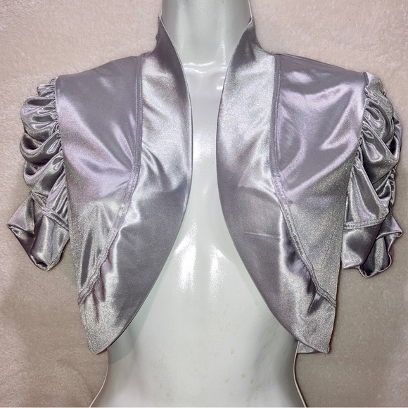 Sequin Hearts Sweaters - 🟡 SEQUIN HEARTS Silver Satin Formal Jacket